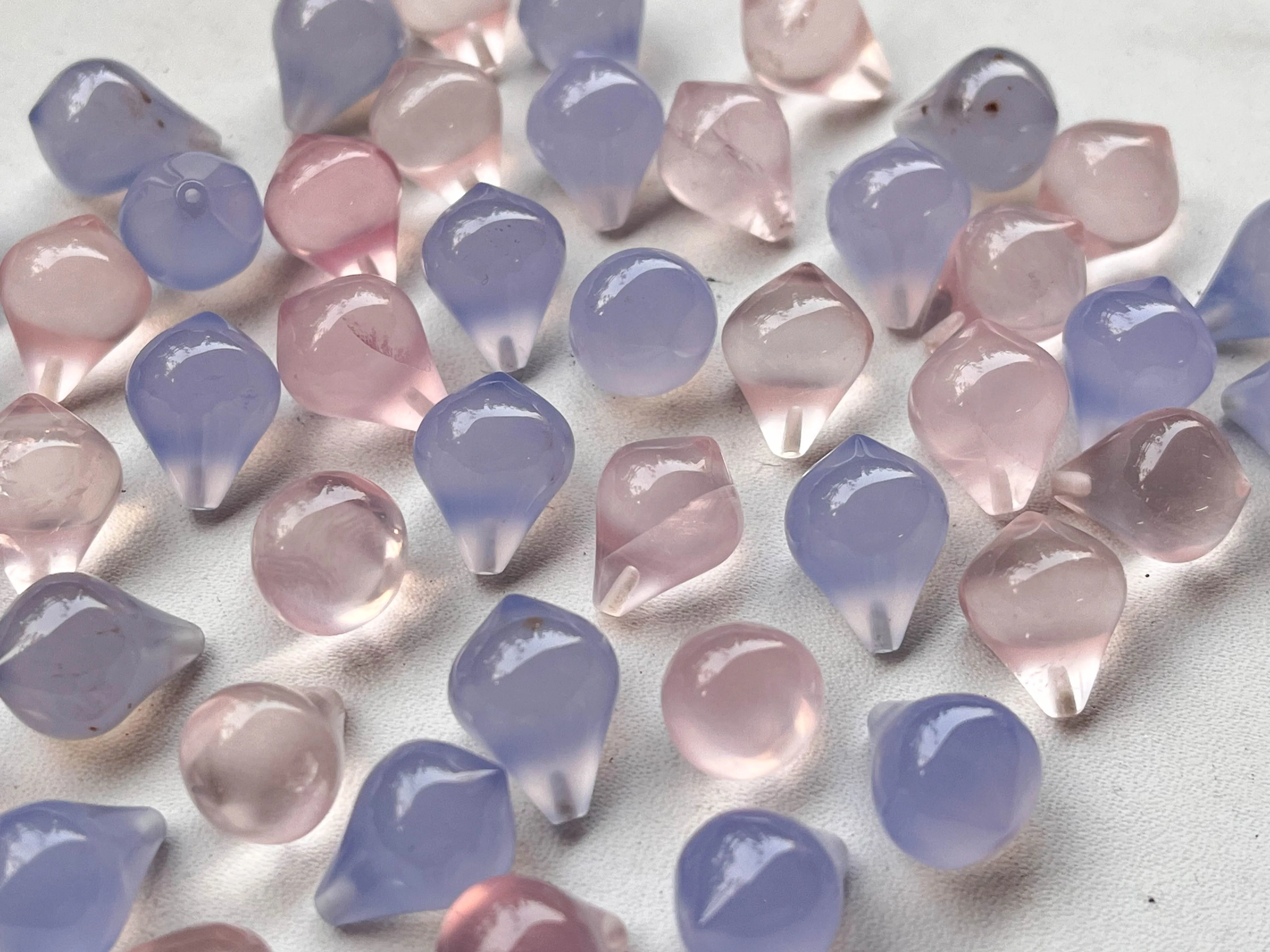Rose Quartz and Lavender Chalcedony Slanted Shape Half Drill Drops