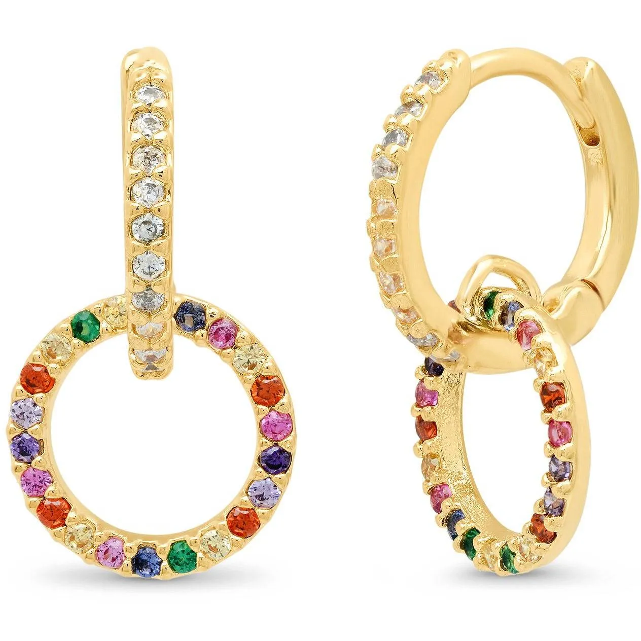 TAI Pave CZ Huggie with Rainbow Circle Charm Dangle