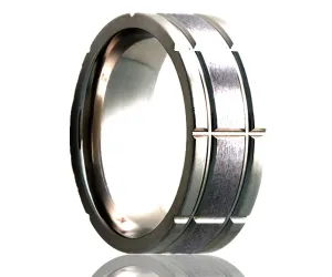 Titanium Flat Wide Intersecting Grooves Satin Milled Ring