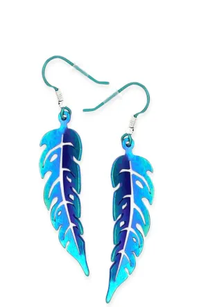 Titanium Long Leaf Drop Earrings