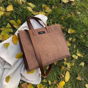 Tote Bag Vintage Corduroy Luxurious Design Large Shoulder