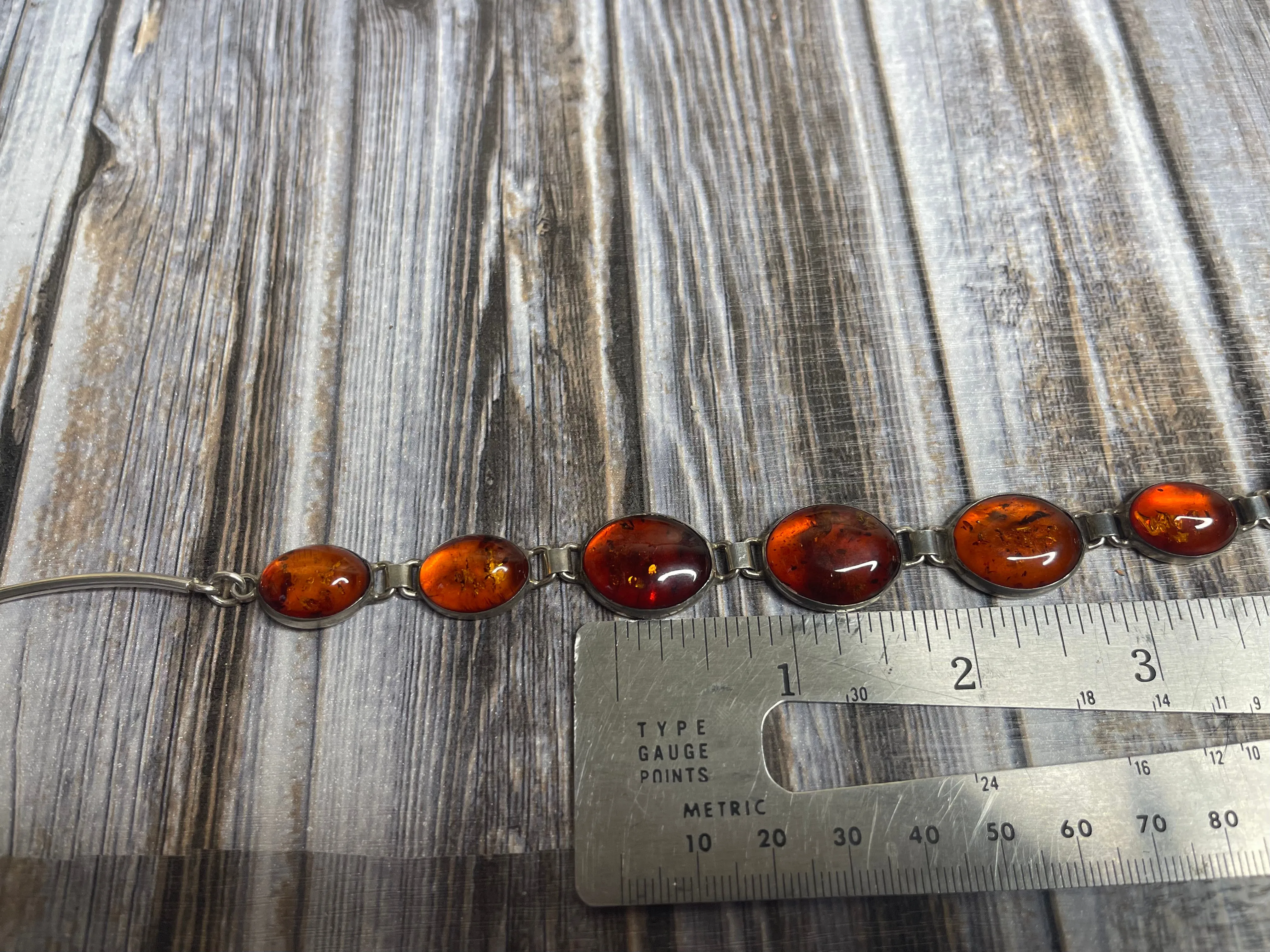 Vintage Amber Sterling Silver Cabochon Necklace