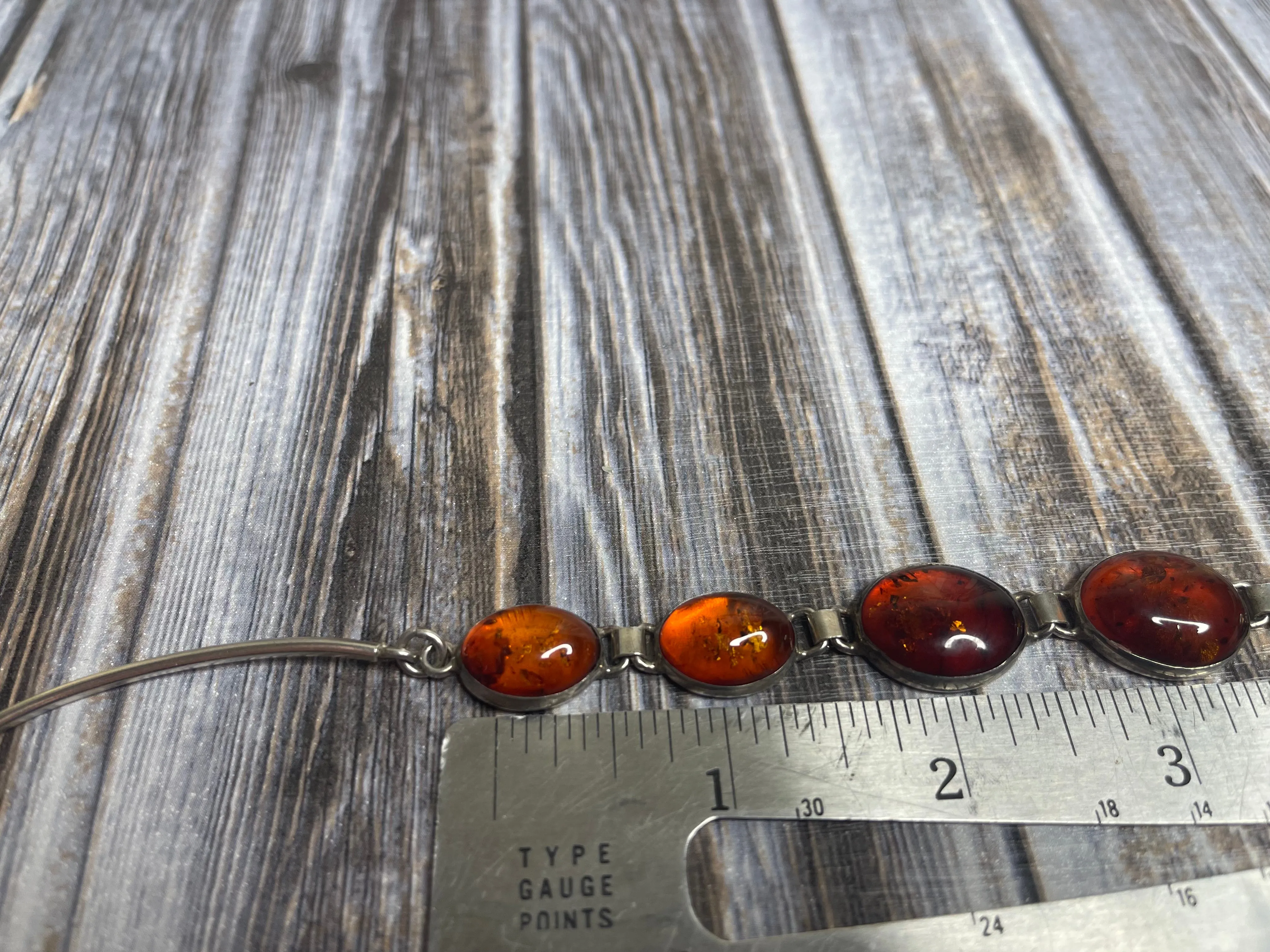 Vintage Amber Sterling Silver Cabochon Necklace
