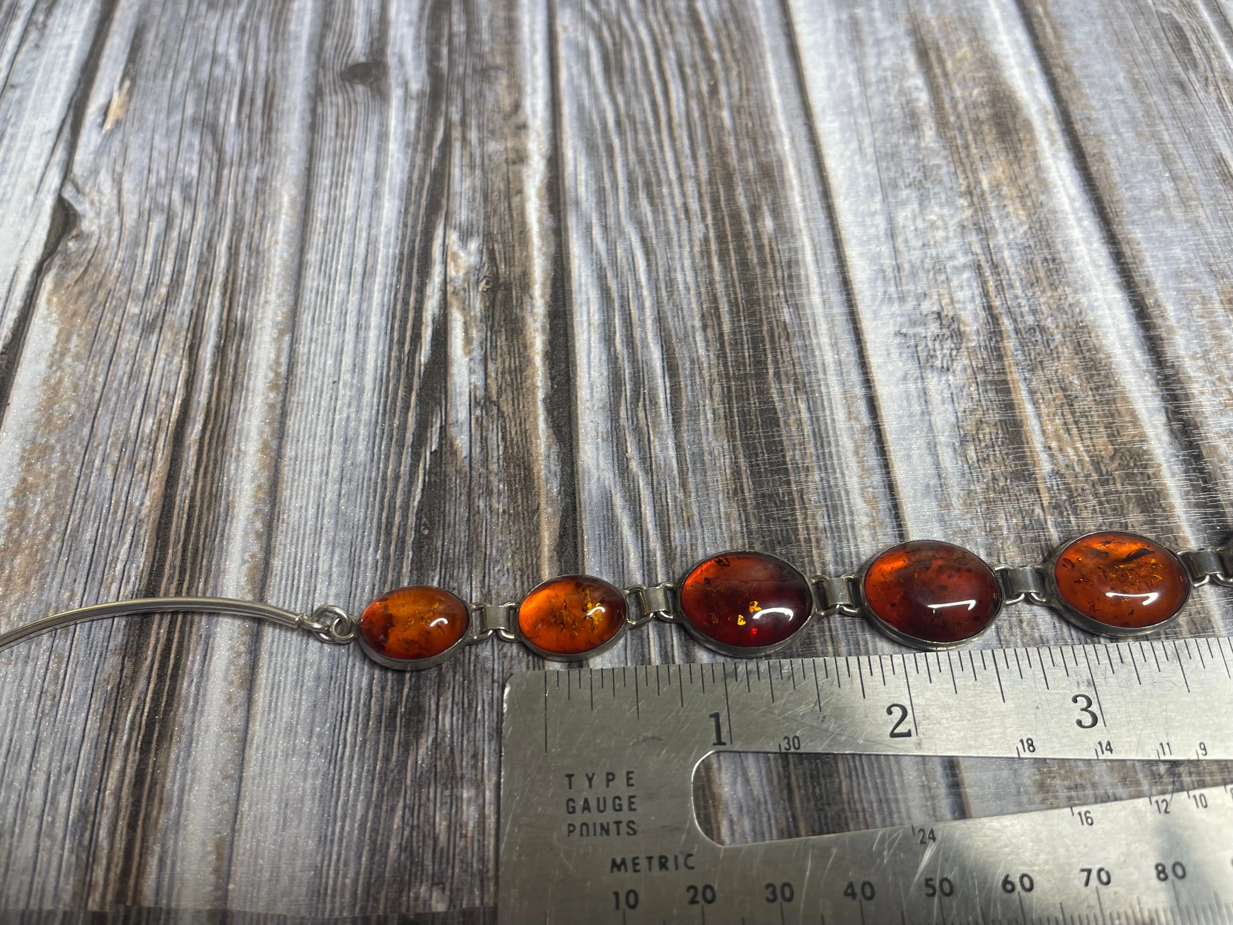 Vintage Amber Sterling Silver Cabochon Necklace