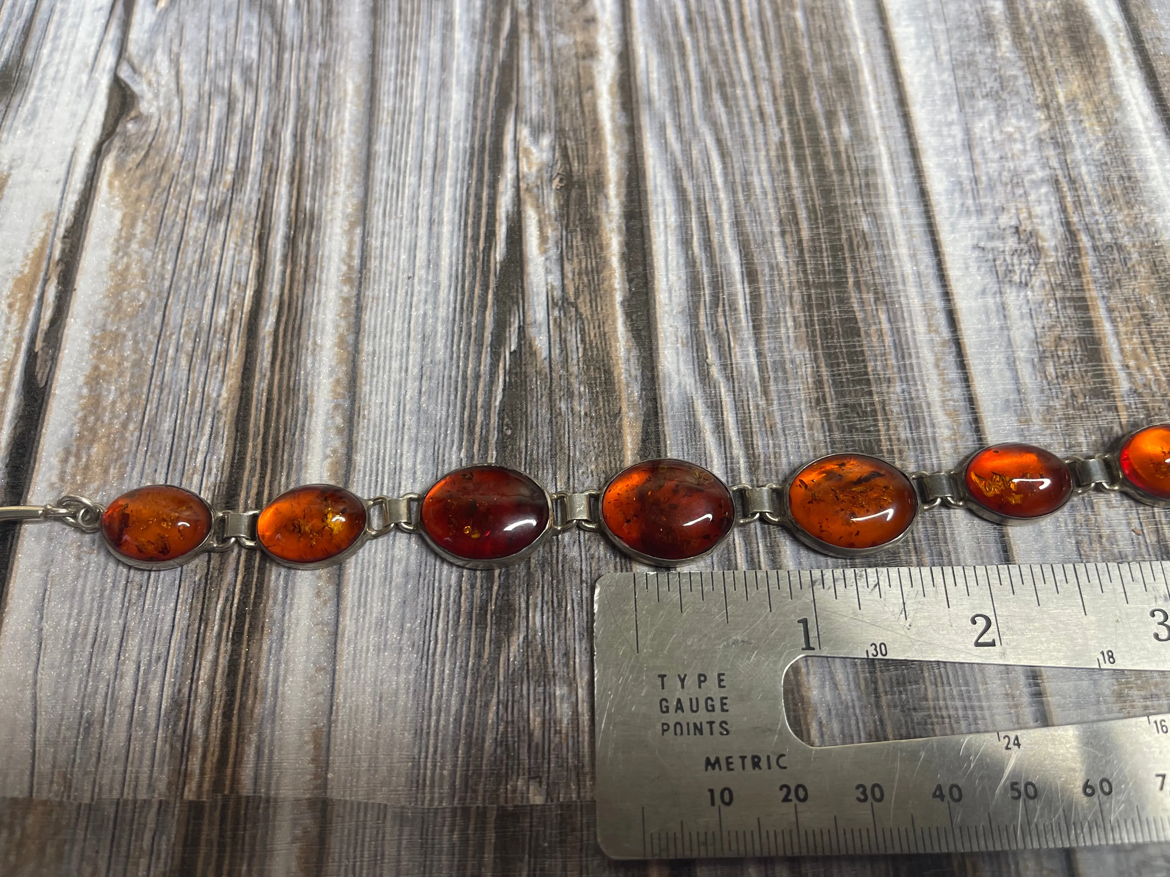 Vintage Amber Sterling Silver Cabochon Necklace
