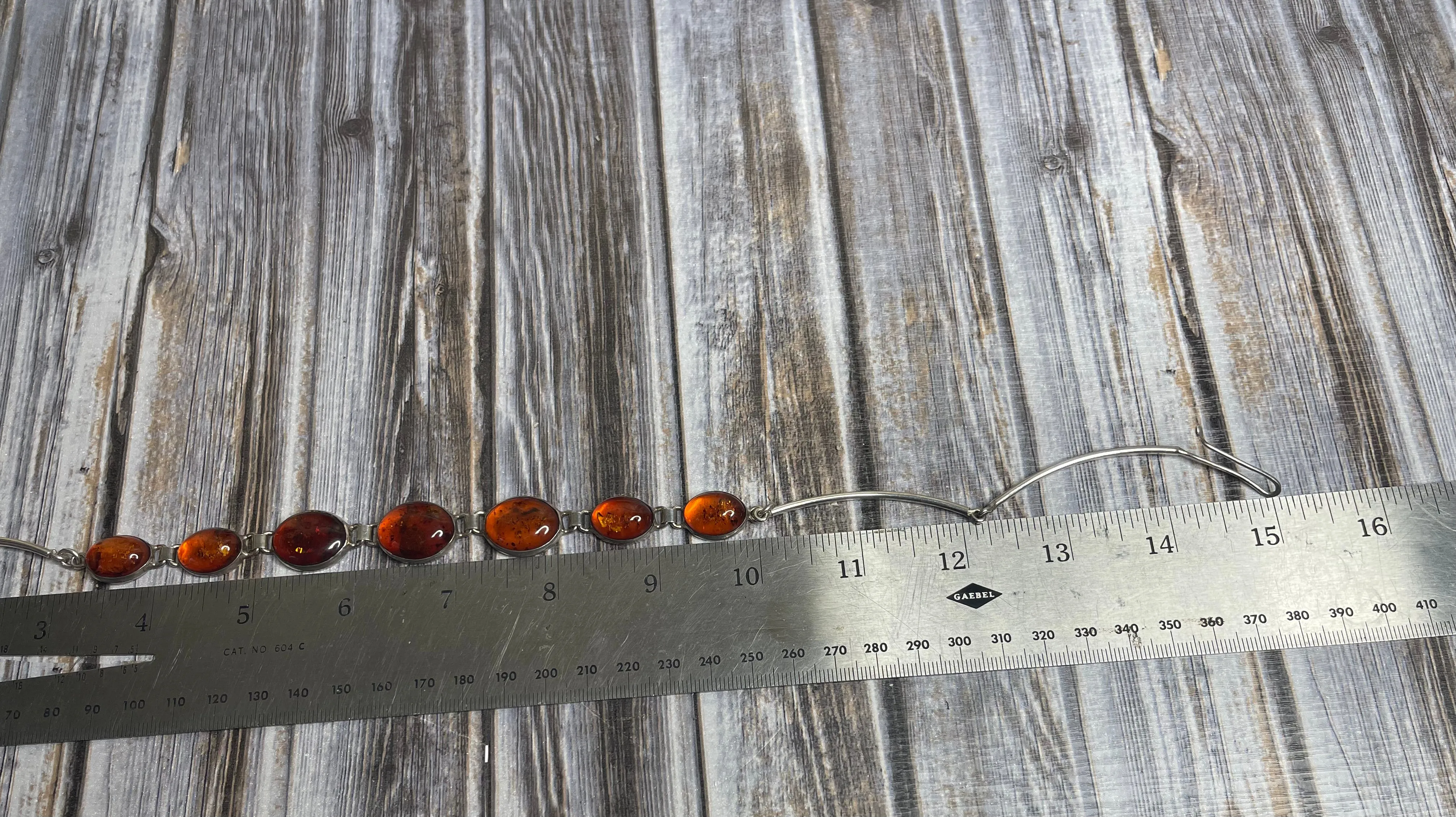 Vintage Amber Sterling Silver Cabochon Necklace
