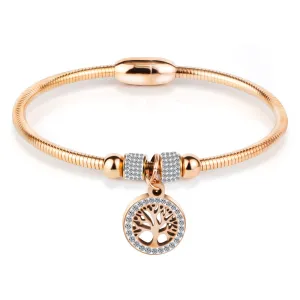 Women's Diamond-Encrusted Life Tree Titanium Steel Bracelet